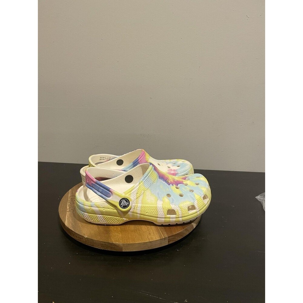 Crocs Classic Clogs Girl J3 Pink Blue Tie Dye Slip On Water Comfort Casual Shoes